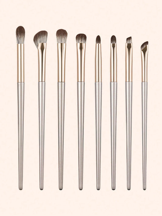 8pcs Champagne Gold Eyeshadow Brush Set, Soft Bristle Makeup Brush Set, Eye Makeup Brushes, Beginner Nose Shadow Blending Brush, Delicate Eyeliner Brush, Fine Pointed Eyebrow Brush, Makeup Tools Set,E