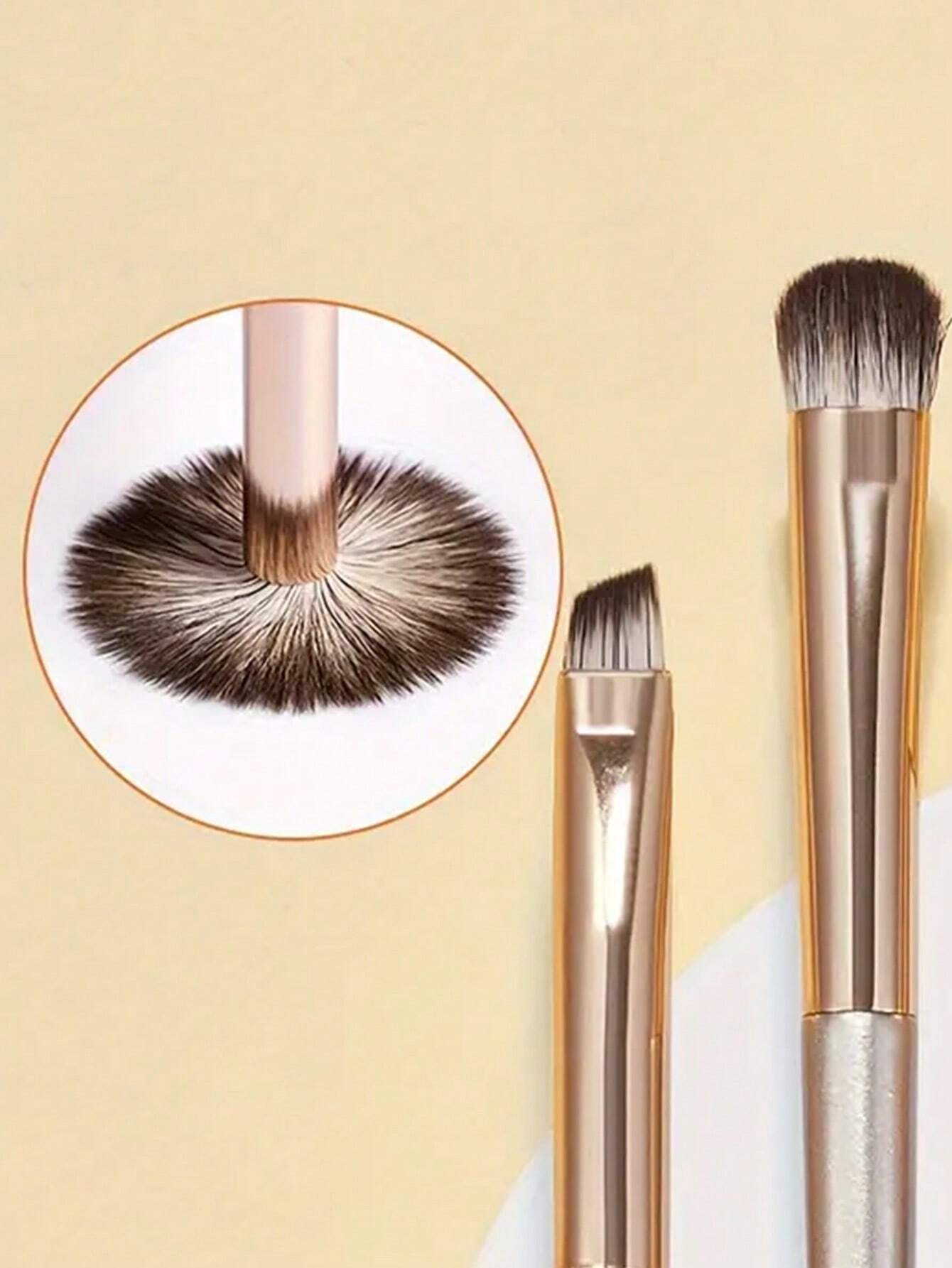 8pcs Champagne Gold Eyeshadow Brush Set, Soft Bristle Makeup Brush Set, Eye Makeup Brushes, Beginner Nose Shadow Blending Brush, Delicate Eyeliner Brush, Fine Pointed Eyebrow Brush, Makeup Tools Set,E