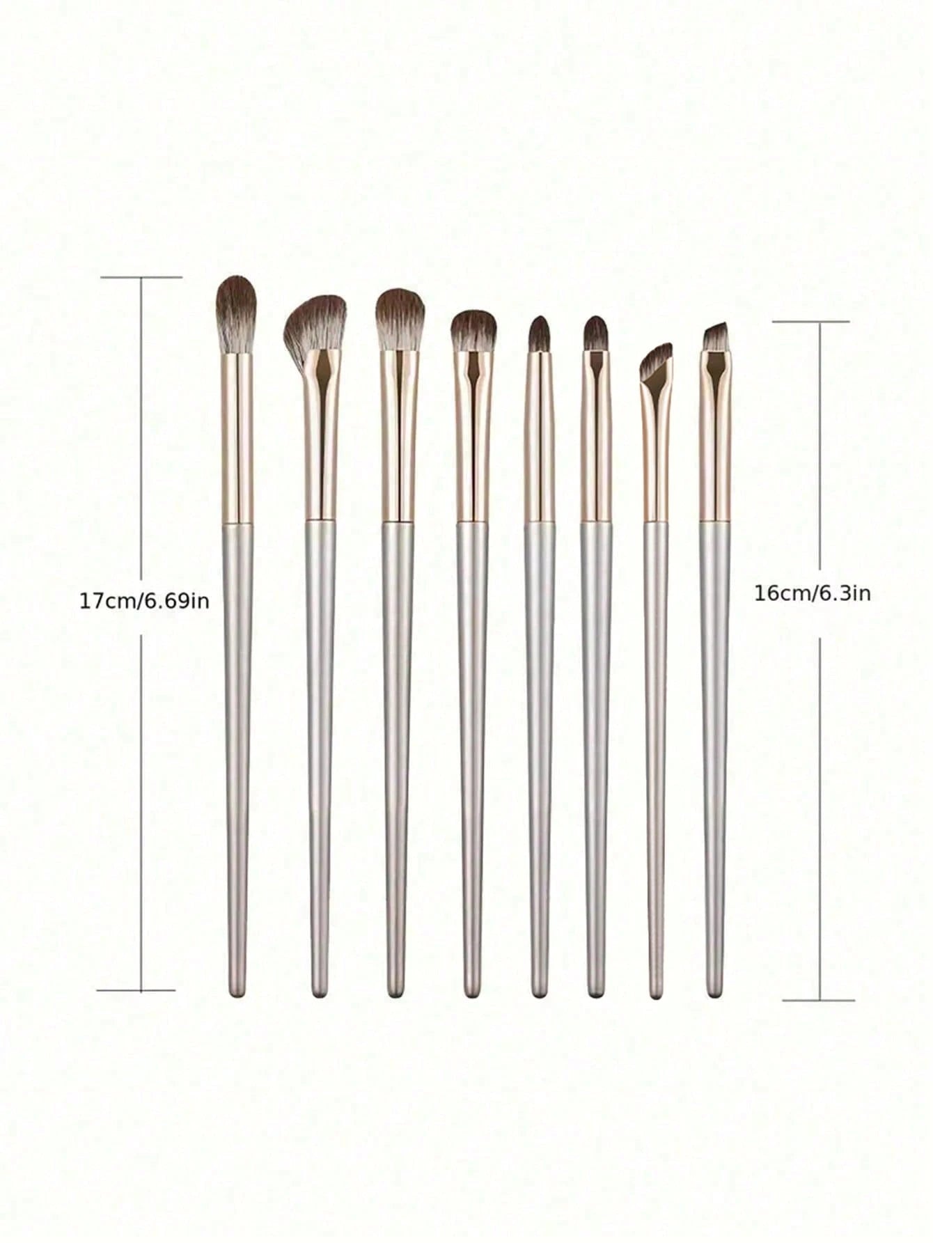 8pcs Champagne Gold Eyeshadow Brush Set, Soft Bristle Makeup Brush Set, Eye Makeup Brushes, Beginner Nose Shadow Blending Brush, Delicate Eyeliner Brush, Fine Pointed Eyebrow Brush, Makeup Tools Set,E