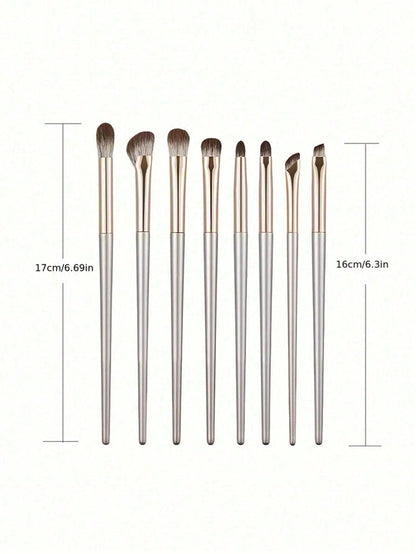 8pcs Champagne Gold Eyeshadow Brush Set, Soft Bristle Makeup Brush Set, Eye Makeup Brushes, Beginner Nose Shadow Blending Brush, Delicate Eyeliner Brush, Fine Pointed Eyebrow Brush, Makeup Tools Set,E