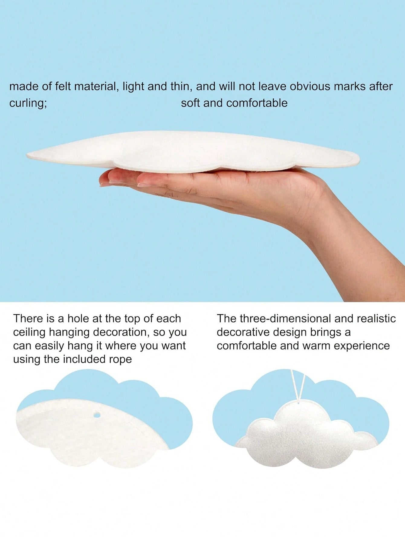 8pcs/Set, 3D Soft Felt Cloud Hanging Decor, Suitable For Baby Room Ceiling Or Wall Decoration; Neutral Style Cloud Felt Garland, Suitable For Baby Shower, Newborn Room, Gender Reveal Party, Birthday P