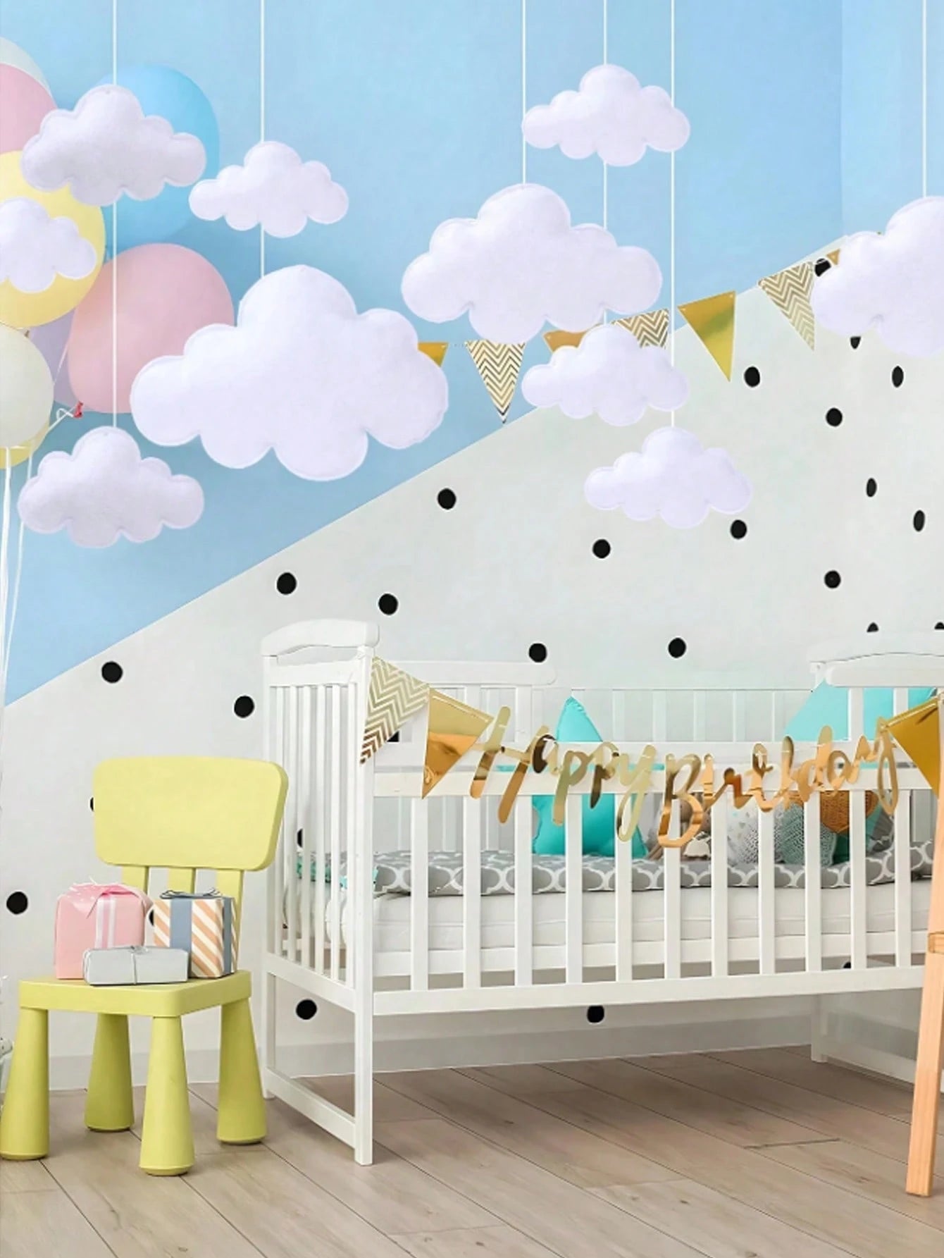 8pcs/Set, 3D Soft Felt Cloud Hanging Decor, Suitable For Baby Room Ceiling Or Wall Decoration; Neutral Style Cloud Felt Garland, Suitable For Baby Shower, Newborn Room, Gender Reveal Party, Birthday P