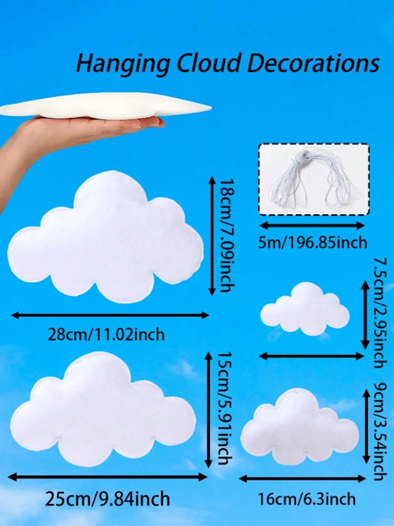8pcs/Set, 3D Soft Felt Cloud Hanging Decor, Suitable For Baby Room Ceiling Or Wall Decoration; Neutral Style Cloud Felt Garland, Suitable For Baby Shower, Newborn Room, Gender Reveal Party, Birthday P