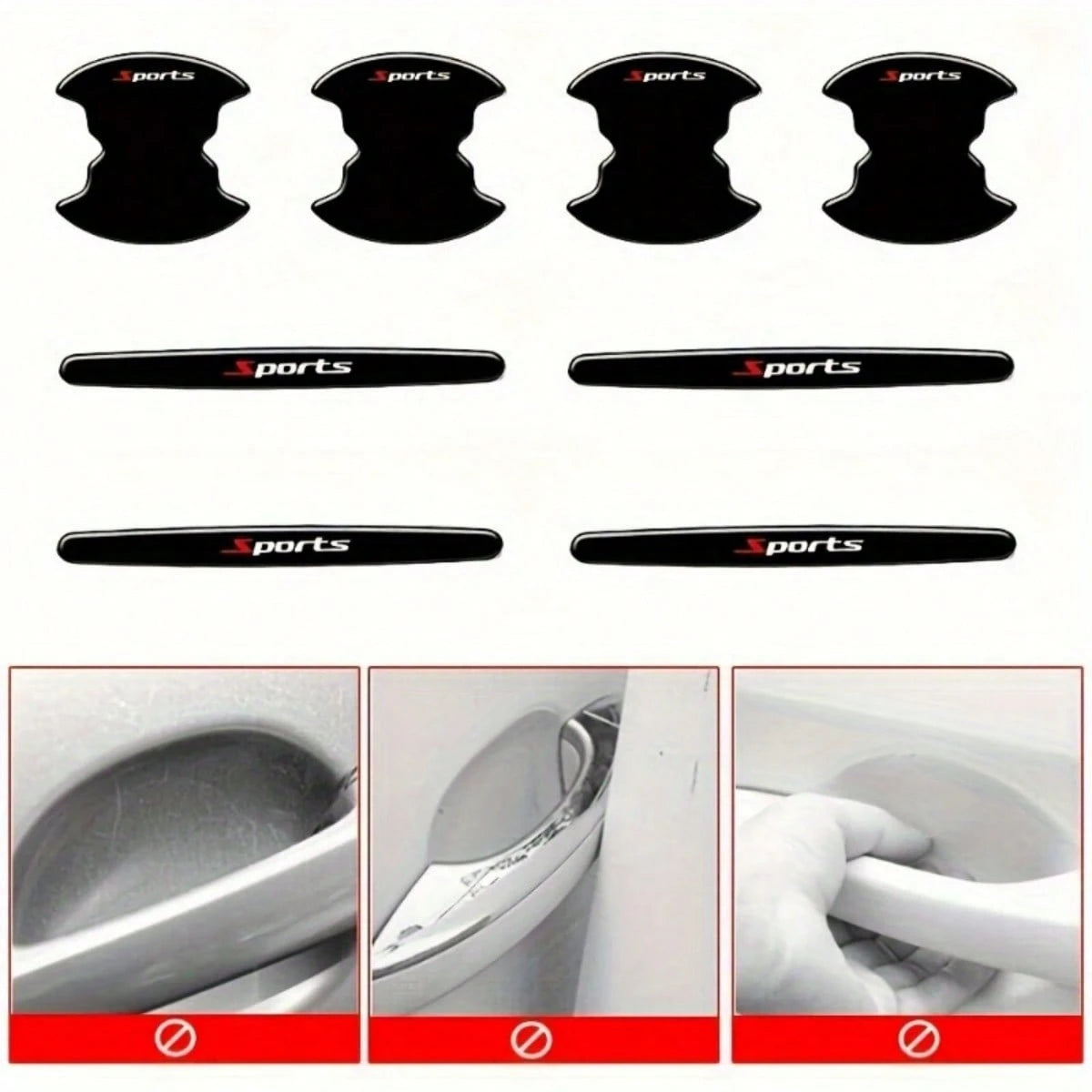 8Pcs Sports Car Door Handle Scratch Protection Stickers, Protective Film For Most Vehicles, Car Paint Protection