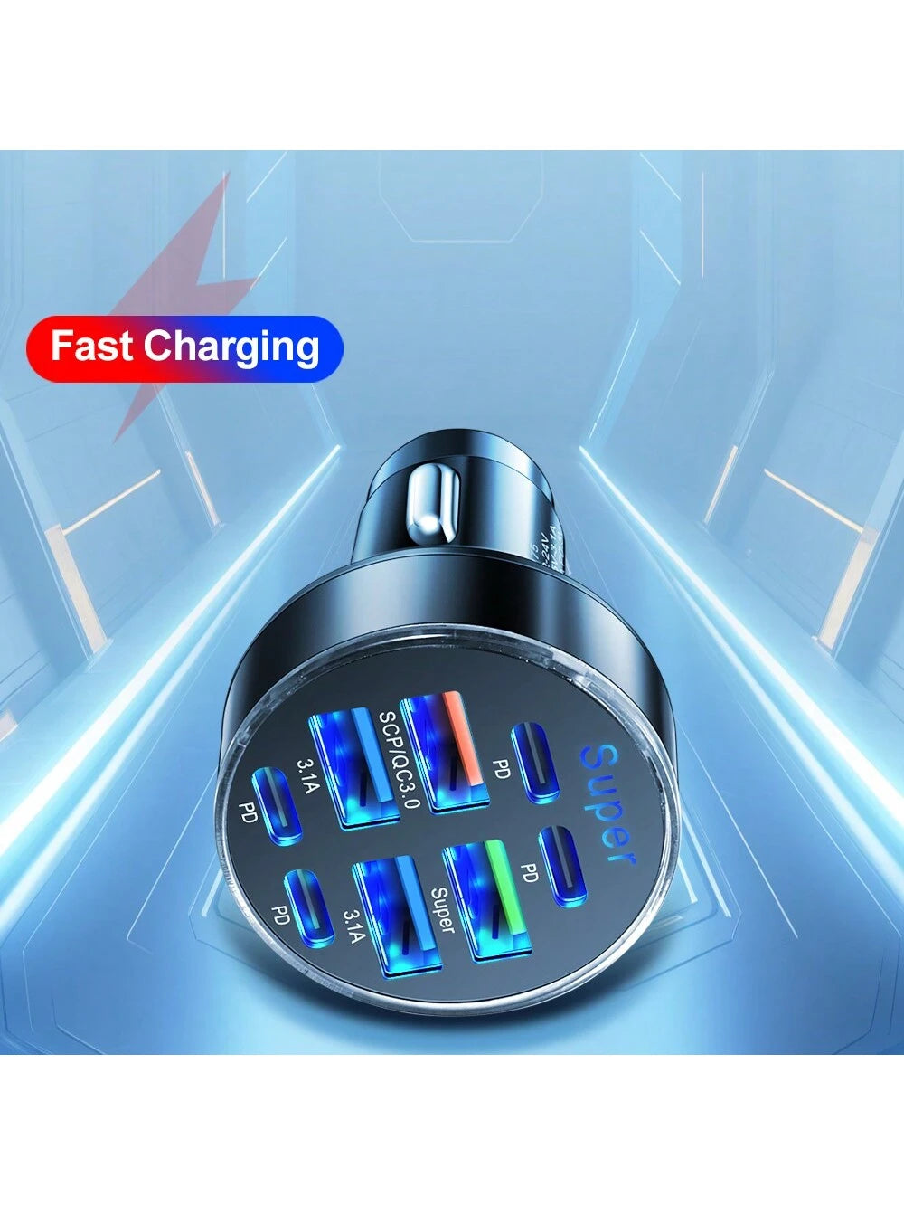 8Ports Universal Super Fast Charging Conversion Plug Multifunctional Mobile Phone Car Charger 4 USB 4 PD Car Charger For IPhone 15 Pro Max 14 Plus 13 12 11
