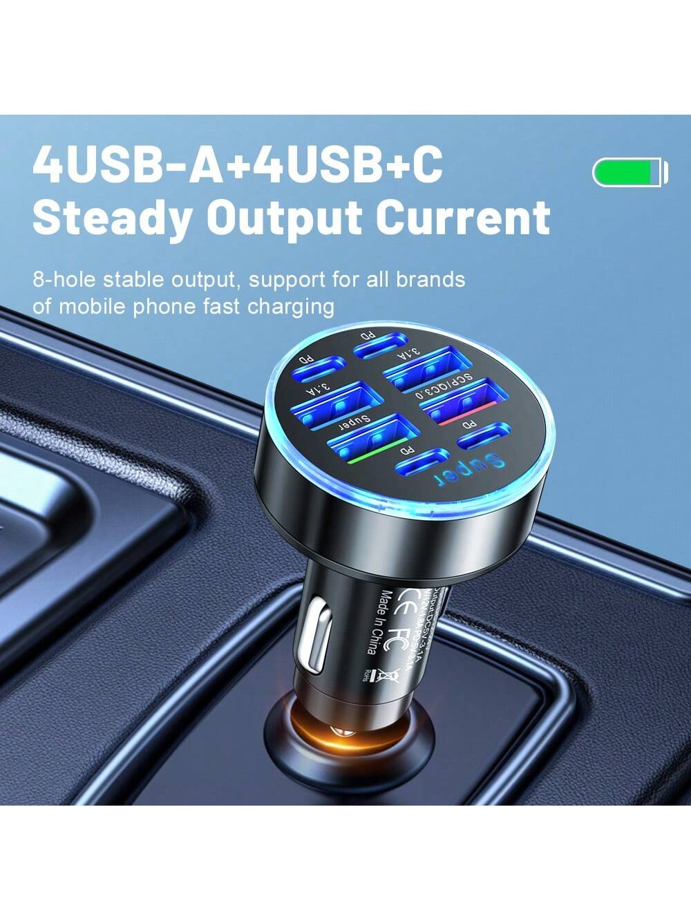 8Ports Universal Super Fast Charging Conversion Plug Multifunctional Mobile Phone Car Charger 4 USB 4 PD Car Charger For IPhone 15 Pro Max 14 Plus 13 12 11