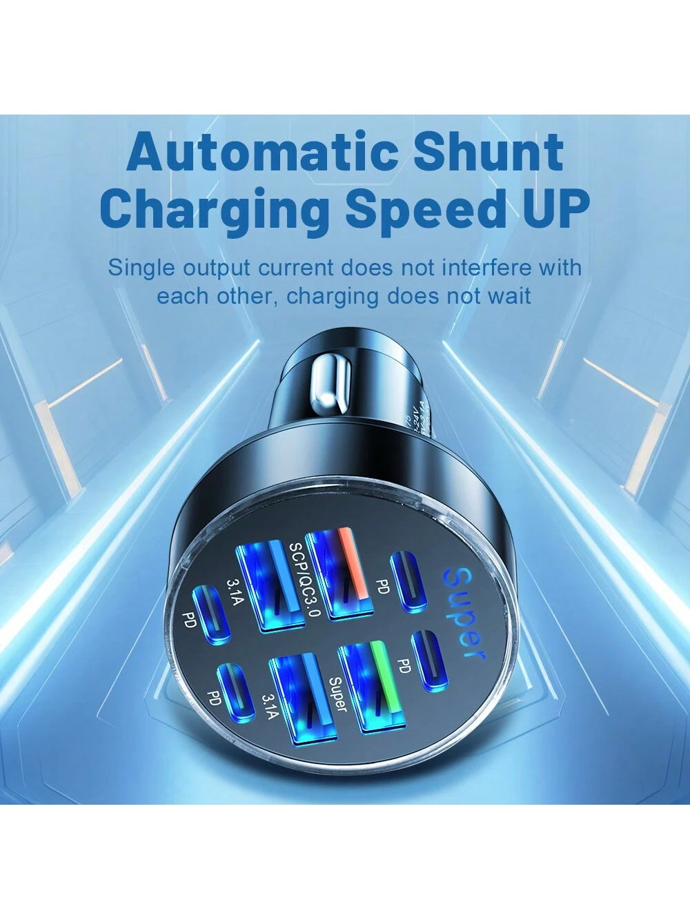 8Ports Universal Super Fast Charging Conversion Plug Multifunctional Mobile Phone Car Charger 4 USB 4 PD Car Charger For IPhone 15 Pro Max 14 Plus 13 12 11
