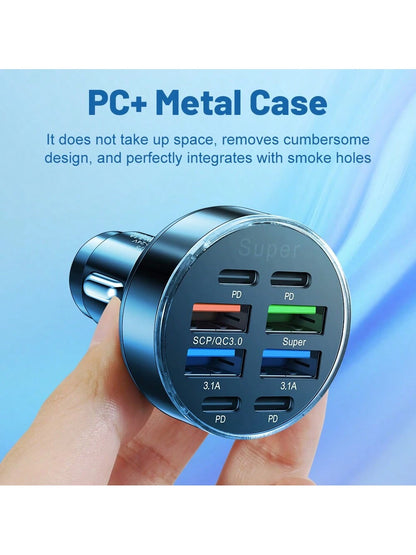 8Ports Universal Super Fast Charging Conversion Plug Multifunctional Mobile Phone Car Charger 4 USB 4 PD Car Charger For IPhone 15 Pro Max 14 Plus 13 12 11