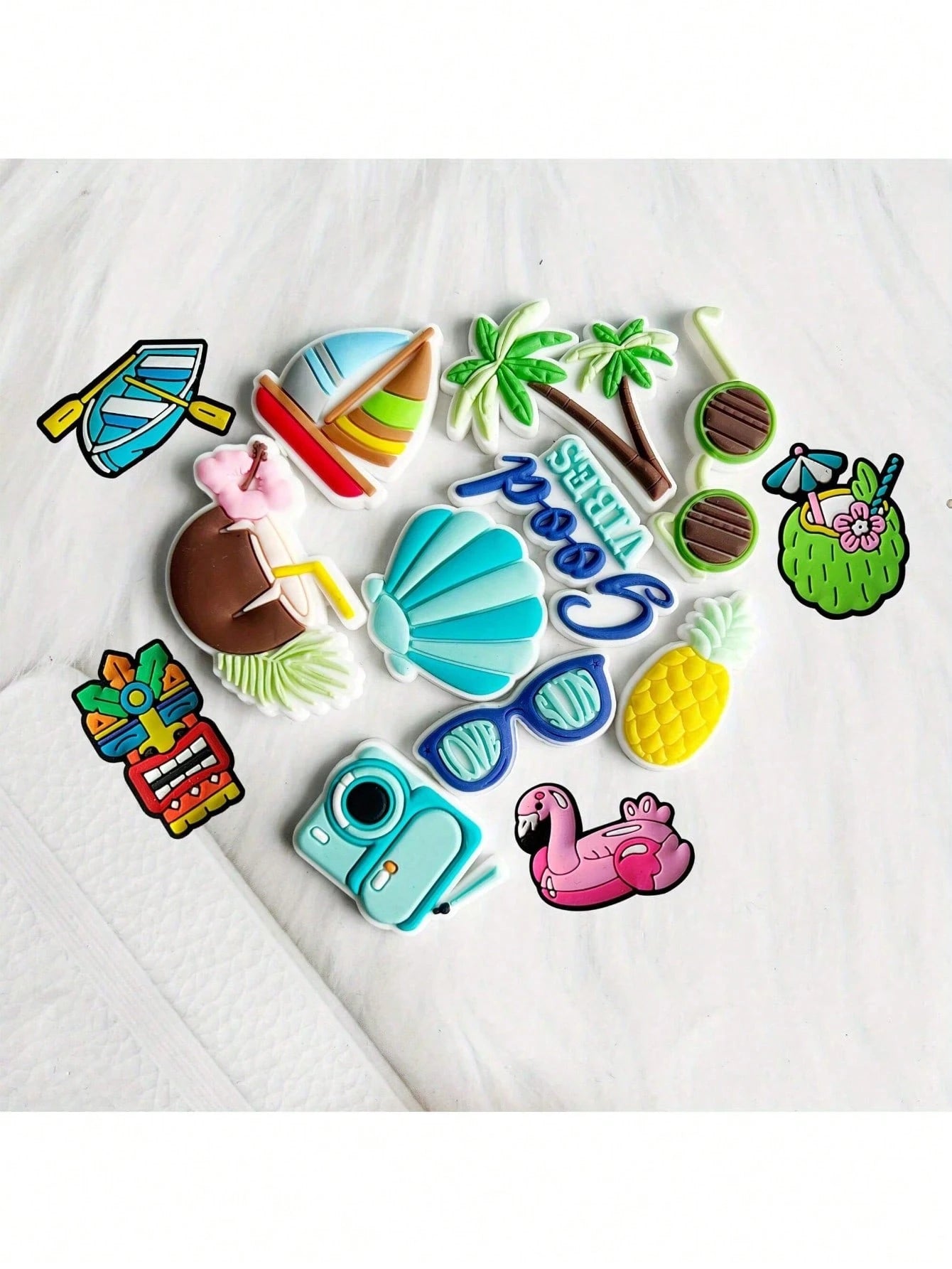 9/13/14pcs Tropical Beach Themed PVC Bag Charms, Pendants, Shoe Decorations| 14pcs Marine Life Decor Accessories| PVC Material| Detachable DIY| Shoe Decoration Accessories| Summer Gift| Creative
