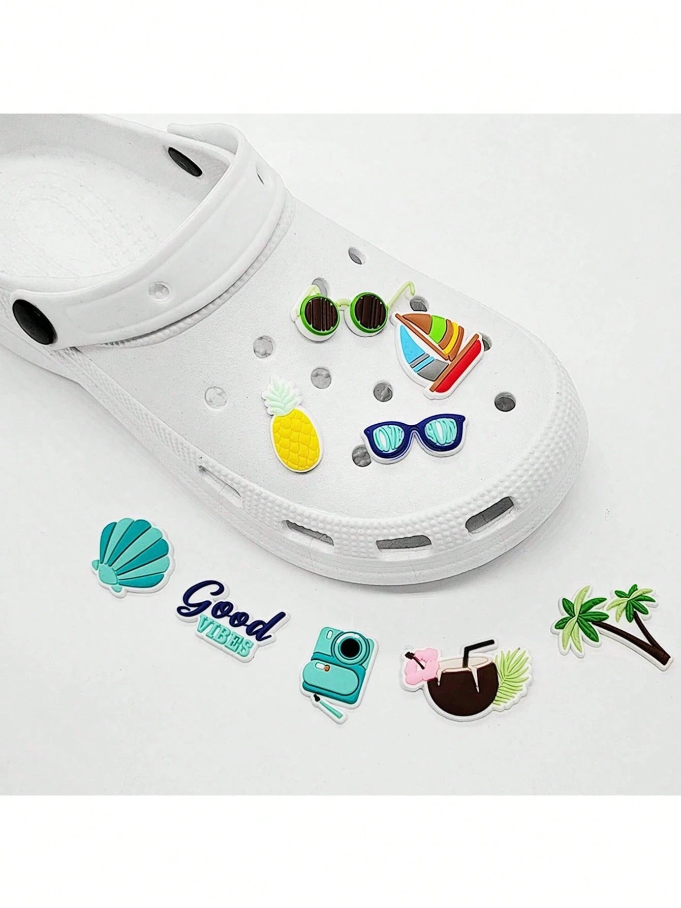 9/13/14pcs Tropical Beach Themed PVC Bag Charms, Pendants, Shoe Decorations| 14pcs Marine Life Decor Accessories| PVC Material| Detachable DIY| Shoe Decoration Accessories| Summer Gift| Creative