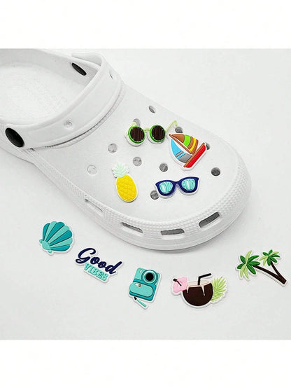 9/13/14pcs Tropical Beach Themed PVC Bag Charms, Pendants, Shoe Decorations| 14pcs Marine Life Decor Accessories| PVC Material| Detachable DIY| Shoe Decoration Accessories| Summer Gift| Creative