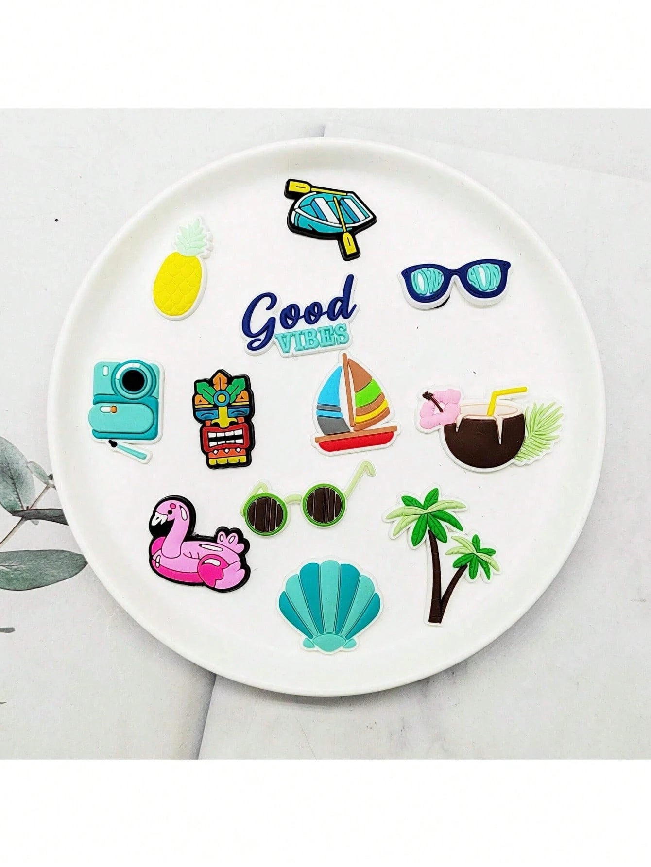 9/13/14pcs Tropical Beach Themed PVC Bag Charms, Pendants, Shoe Decorations| 14pcs Marine Life Decor Accessories| PVC Material| Detachable DIY| Shoe Decoration Accessories| Summer Gift| Creative