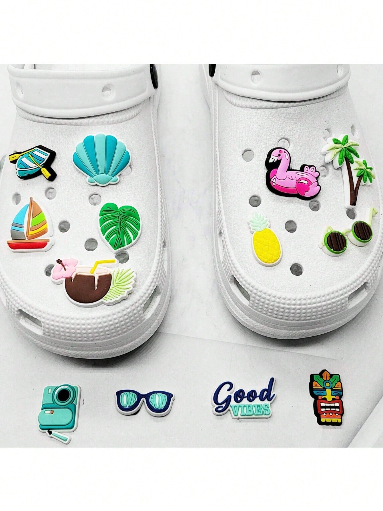 9/13/14pcs Tropical Beach Themed PVC Bag Charms, Pendants, Shoe Decorations| 14pcs Marine Life Decor Accessories| PVC Material| Detachable DIY| Shoe Decoration Accessories| Summer Gift| Creative