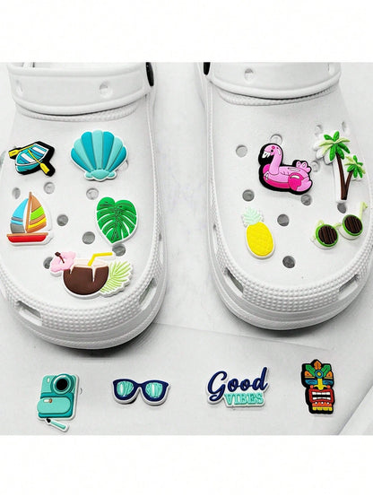 9/13/14pcs Tropical Beach Themed PVC Bag Charms, Pendants, Shoe Decorations| 14pcs Marine Life Decor Accessories| PVC Material| Detachable DIY| Shoe Decoration Accessories| Summer Gift| Creative