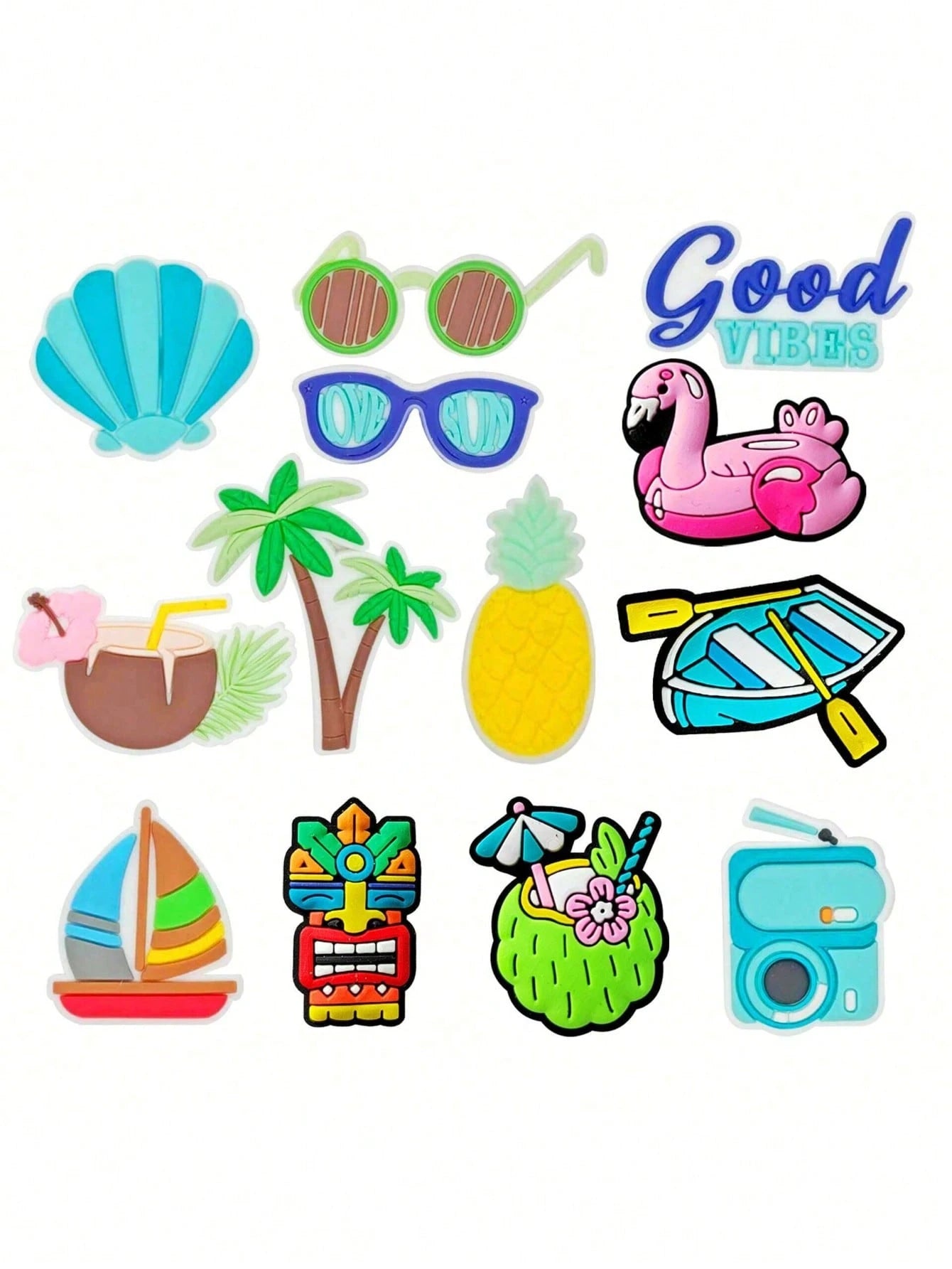 9/13/14pcs Tropical Beach Themed PVC Bag Charms, Pendants, Shoe Decorations| 14pcs Marine Life Decor Accessories| PVC Material| Detachable DIY| Shoe Decoration Accessories| Summer Gift| Creative