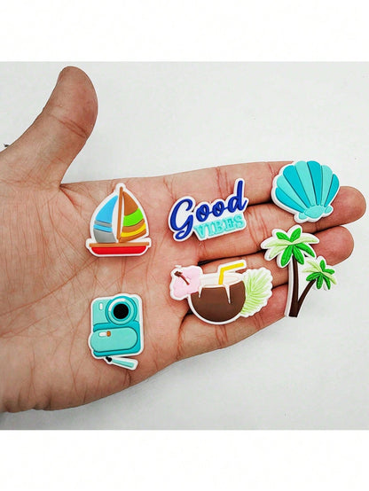 9/13/14pcs Tropical Beach Themed PVC Bag Charms, Pendants, Shoe Decorations| 14pcs Marine Life Decor Accessories| PVC Material| Detachable DIY| Shoe Decoration Accessories| Summer Gift| Creative
