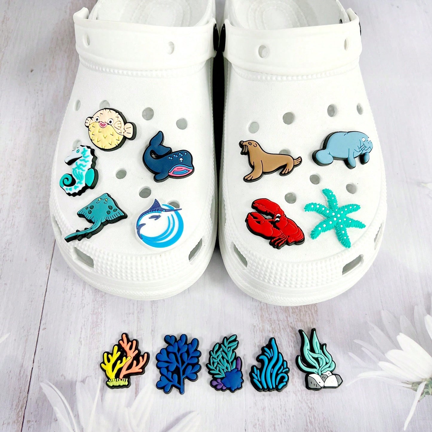 9/13/14pcs Tropical Beach Themed PVC Bag Charms, Pendants, Shoe Decorations| 14pcs Marine Life Decor Accessories| PVC Material| Detachable DIY| Shoe Decoration Accessories| Summer Gift| Creative