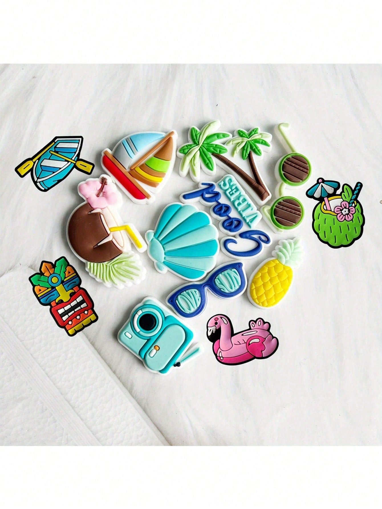 9/13/14pcs Tropical Beach Themed PVC Bag Charms, Pendants, Shoe Decorations| 14pcs Marine Life Decor Accessories| PVC Material| Detachable DIY| Shoe Decoration Accessories| Summer Gift| Creative