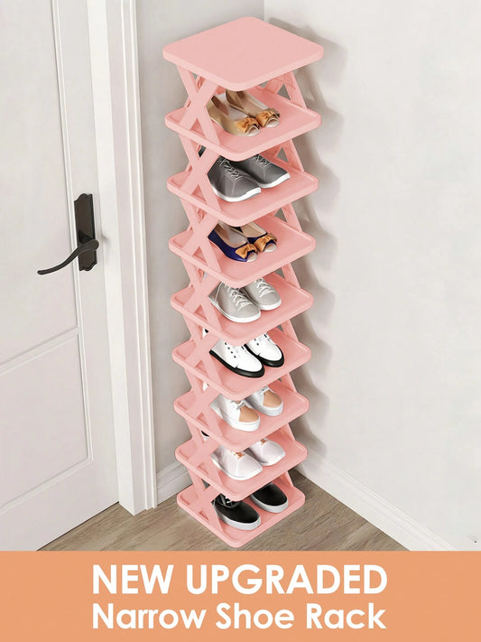 9/6 Tier Vertical Shoe Stand Space Saving Narrow Shoe Rack, Small Shoe Shelf, DIY Free Standing Shoes Storage Organizer For Entryway, Closet, Hallway, Easy Assembly And Stable In Structure, Black & Wh