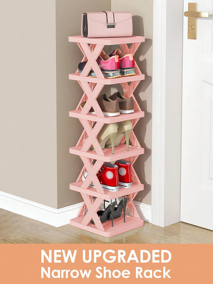 9/6 Tier Vertical Shoe Stand Space Saving Narrow Shoe Rack, Small Shoe Shelf, DIY Free Standing Shoes Storage Organizer For Entryway, Closet, Hallway, Easy Assembly And Stable In Structure, Black & Wh