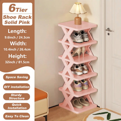 9/6 Tier Vertical Shoe Stand Space Saving Narrow Shoe Rack, Small Shoe Shelf, DIY Free Standing Shoes Storage Organizer For Entryway, Closet, Hallway, Easy Assembly And Stable In Structure, Black & Wh
