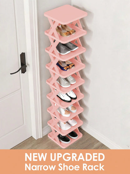 9/6 Tier Vertical Shoe Stand Space Saving Narrow Shoe Rack, Small Shoe Shelf, DIY Free Standing Shoes Storage Organizer For Entryway, Closet, Hallway, Easy Assembly And Stable In Structure, Black & Wh