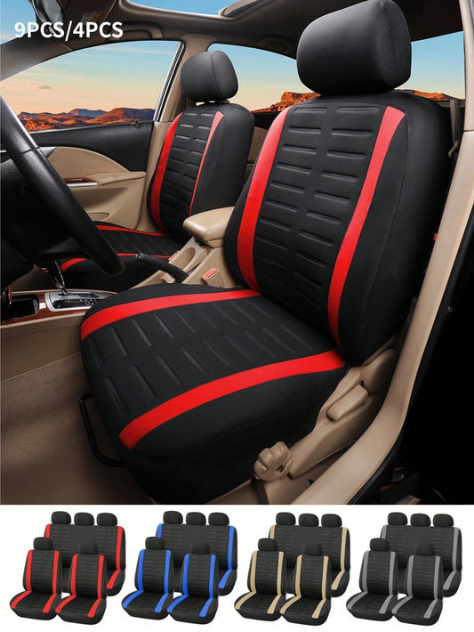 9pcs/4pcs Full Set Car Seat Covers Front Seats And Rear Bench Polyester Car Seat Protector| Airbag Compatible For Cars And