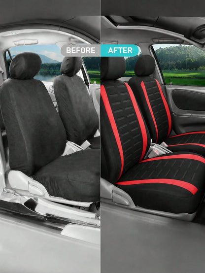 9pcs/4pcs Full Set Car Seat Covers Front Seats And Rear Bench Polyester Car Seat Protector| Airbag Compatible For Cars And