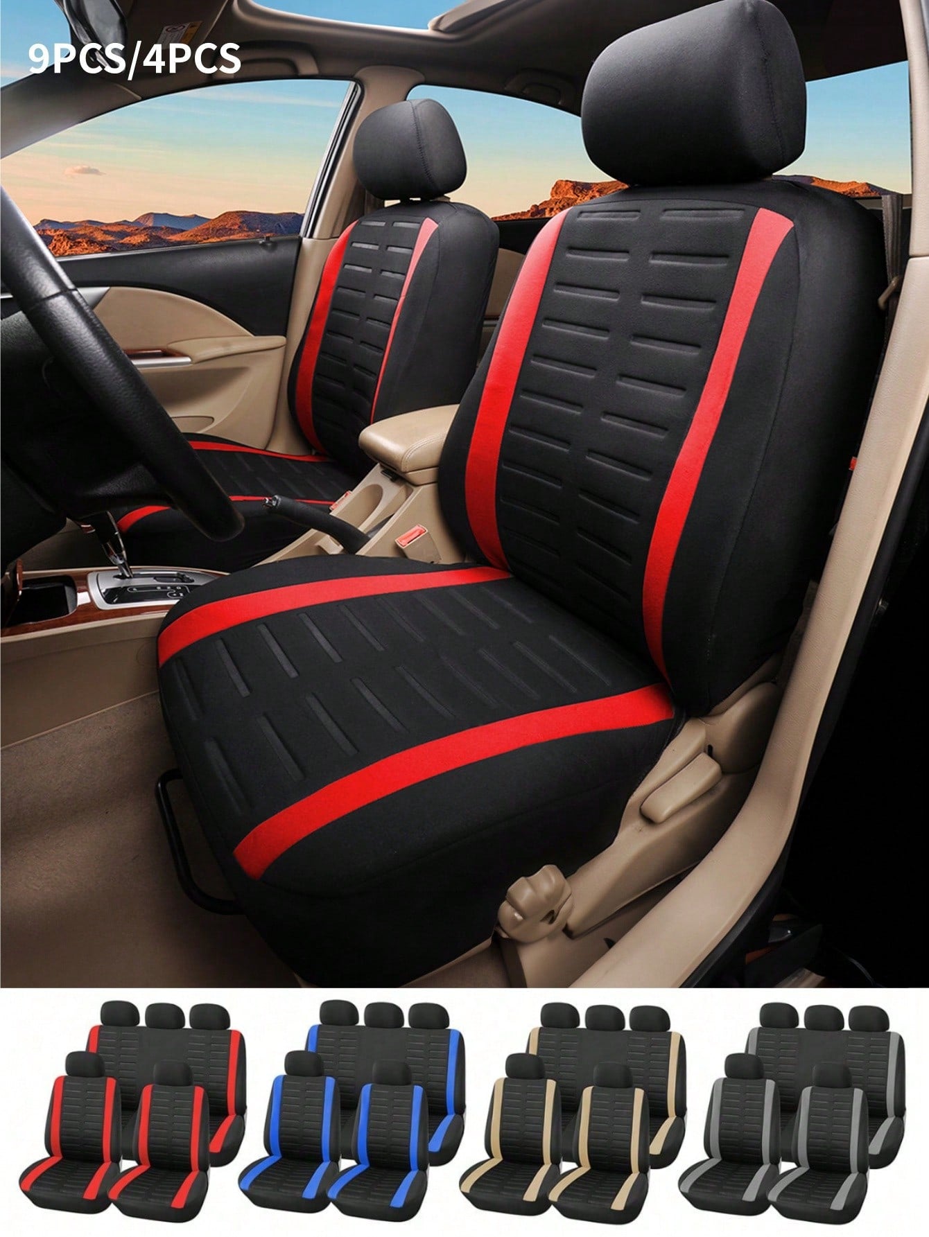 9pcs/4pcs Full Set Car Seat Covers Front Seats And Rear Bench Polyester Car Seat Protector| Airbag Compatible For Cars And