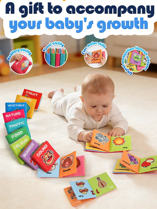 9pcs Baby Early Education Sensory Touch Fabric Palm Books, Montessori Multi-Theme Cognitive Tear-Resistant Washable Cloth Books, Suitable For Back To School, Halloween, Christmas, Children's Day Gifts