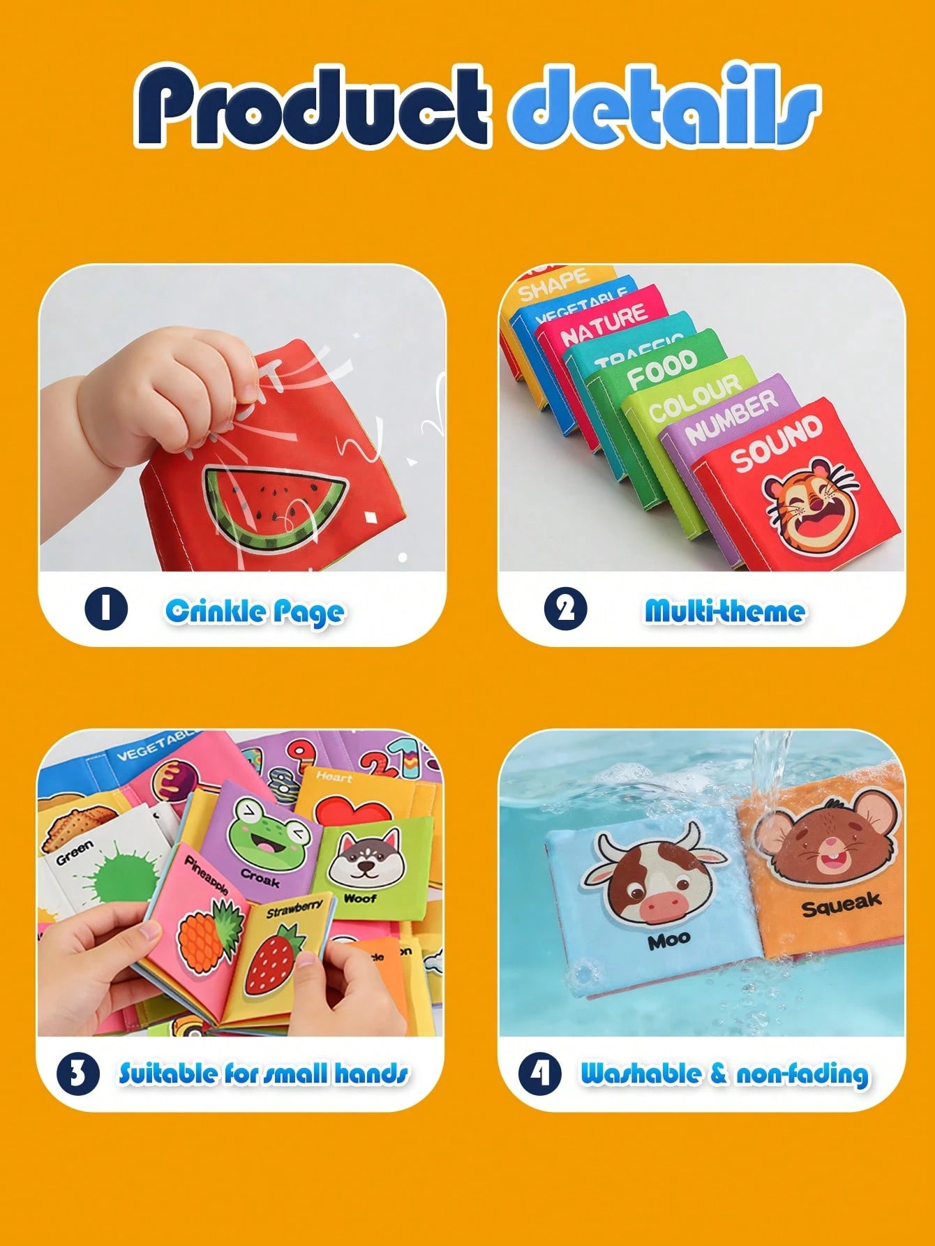 9pcs Baby Early Education Sensory Touch Fabric Palm Books, Montessori Multi-Theme Cognitive Tear-Resistant Washable Cloth Books, Suitable For Back To School, Halloween, Christmas, Children's Day Gifts