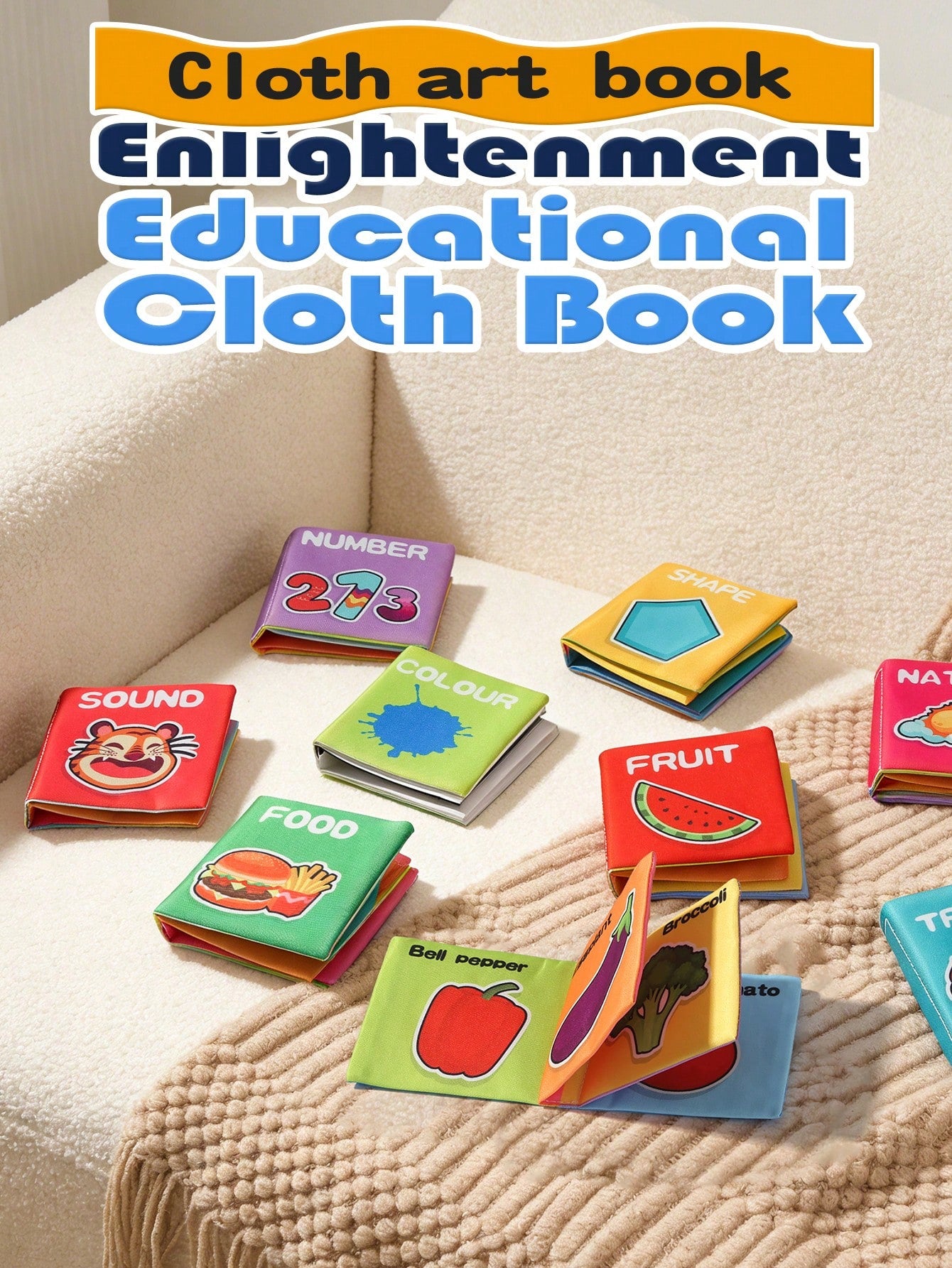 9pcs Baby Early Education Sensory Touch Fabric Palm Books, Montessori Multi-Theme Cognitive Tear-Resistant Washable Cloth Books, Suitable For Back To School, Halloween, Christmas, Children's Day Gifts