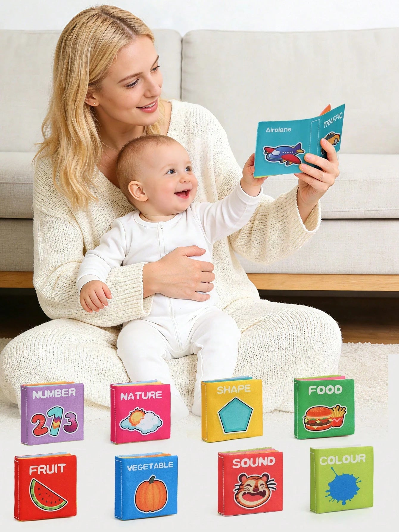 9pcs Baby Early Education Sensory Touch Fabric Palm Books, Montessori Multi-Theme Cognitive Tear-Resistant Washable Cloth Books, Suitable For Back To School, Halloween, Christmas, Children's Day Gifts