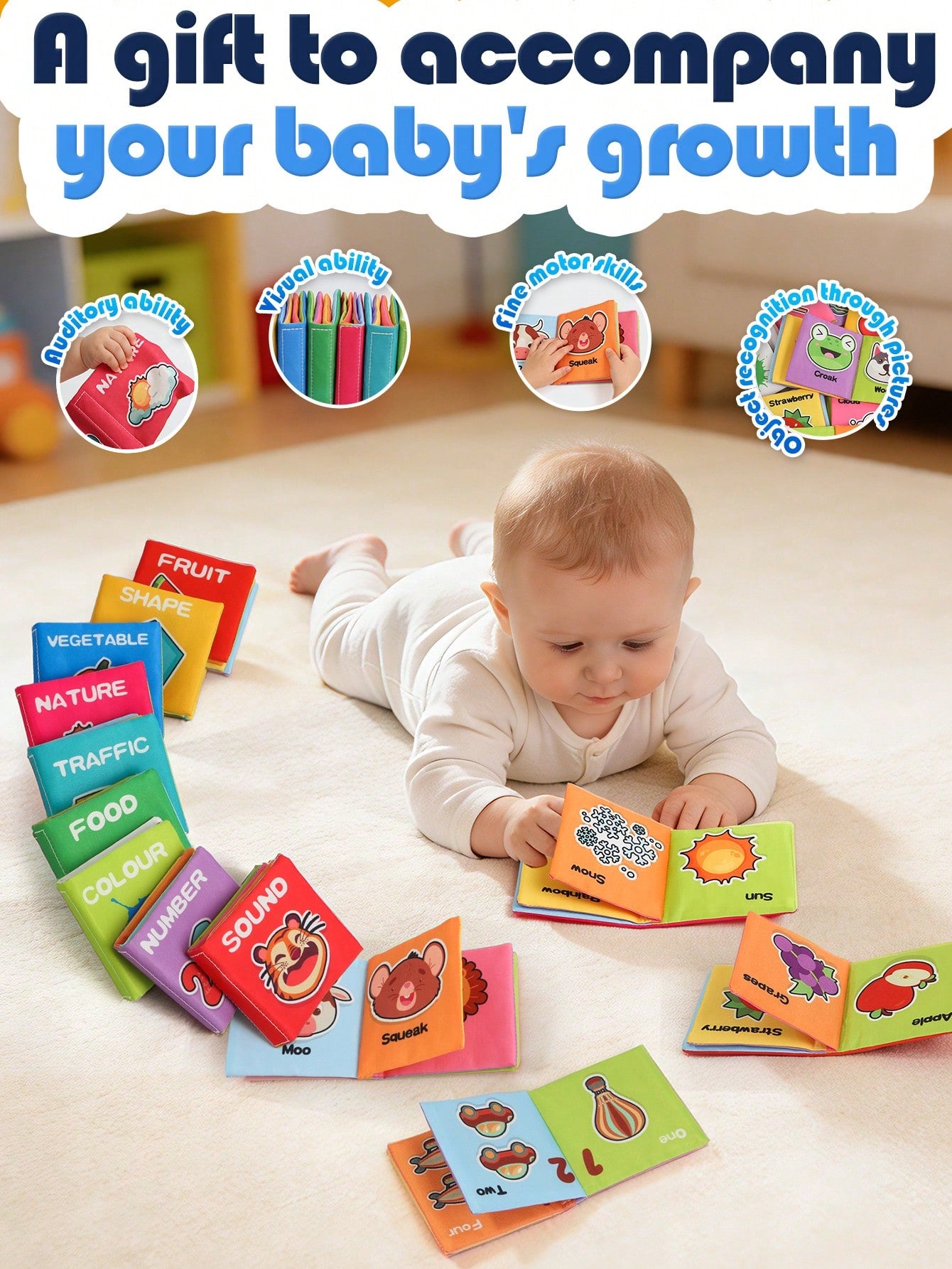 9pcs Baby Early Education Sensory Touch Fabric Palm Books, Montessori Multi-Theme Cognitive Tear-Resistant Washable Cloth Books, Suitable For Back To School, Halloween, Christmas, Children's Day Gifts