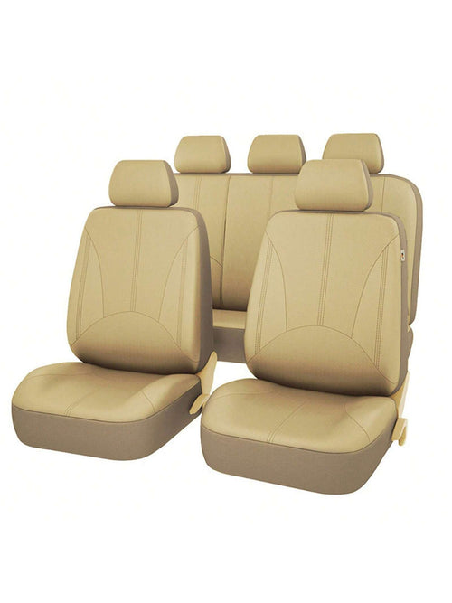9pcs PU Leather Universal Car Seat Cover 5 Seats Waterproof Cushion, Car Seat Cover Full Set, Car Accessories, SN1702