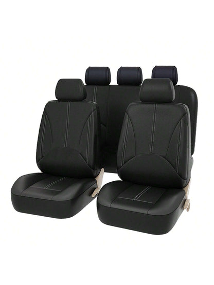 9pcs PU Leather Universal Car Seat Cover 5 Seats Waterproof Cushion, Car Seat Cover Full Set, Car Accessories, SN1702