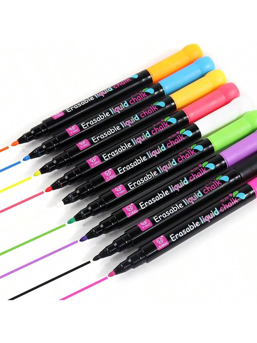 9PCS Yunai Liquid Chalk Markers, Neon Colored Chalk Pens For Chalkboard And Glass, Fine Tip Erasable Chalkboard Pencils For Menu Board, Window Signs,School Supplies,Back To School
