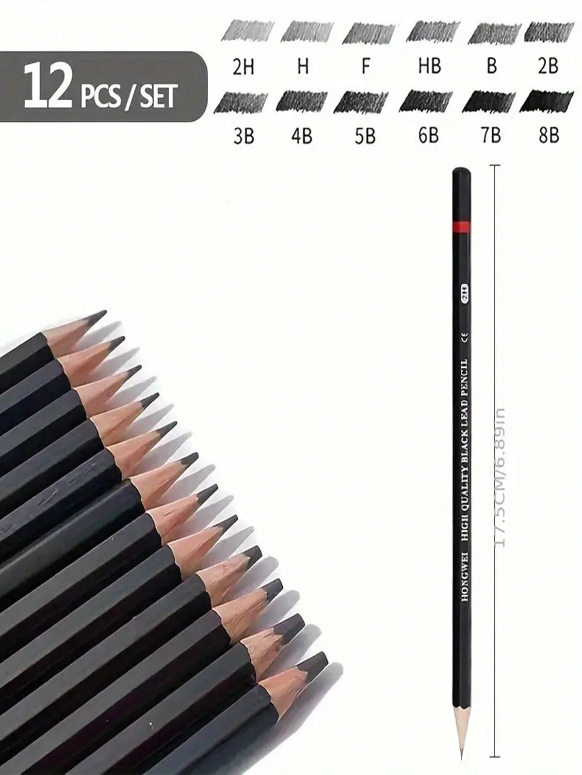 A Set Of 12 Sketching Pencils 2H HF HB B 2B-8B Cork Hexagonal Bar Sketching Pencils,Back To School,School Supplies