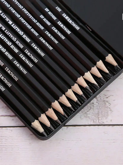 A Set Of 12 Sketching Pencils 2H HF HB B 2B-8B Cork Hexagonal Bar Sketching Pencils,Back To School,School Supplies