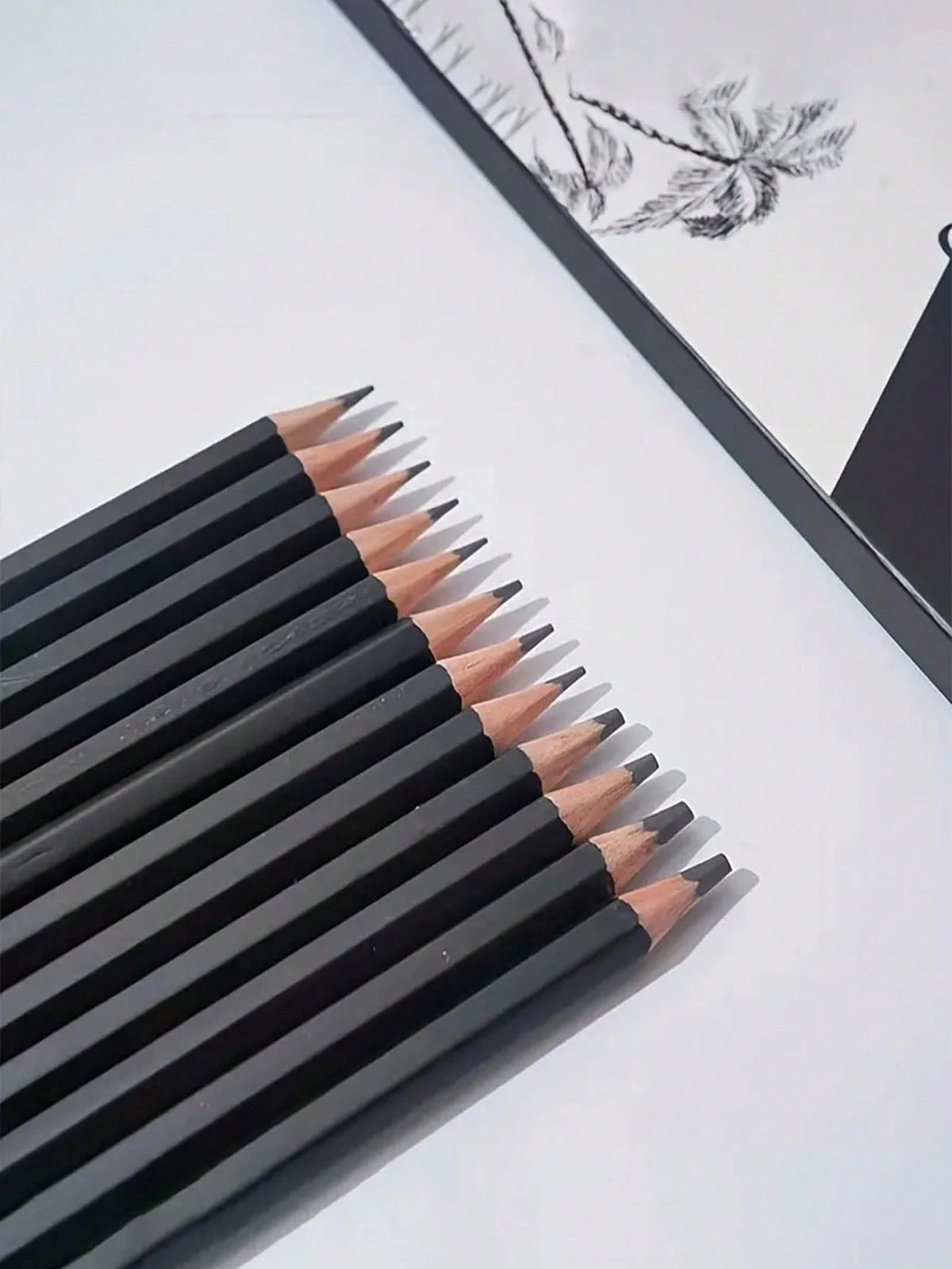 A Set Of 12 Sketching Pencils 2H HF HB B 2B-8B Cork Hexagonal Bar Sketching Pencils,Back To School,School Supplies