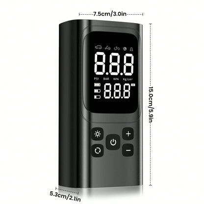 A Tire Inflator Portable Air Compressor, 150 PSI Cordless Mini Air Bike Auto Shut-Off Pump With Digital Display Pressure Gauge, Fast Inflation & LED Light For Car Tires, Motorcycles, Bikes, Balls