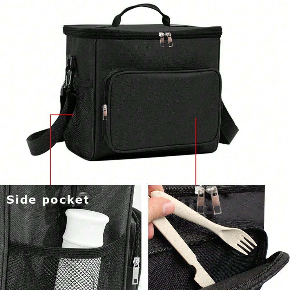 A-Z Initial Floral Print Canvas Insulated Lunch Bag, Large Capacity Shoulder Tote Bag For Women, Suitable For Office, School, Picnic, Camping, Travel, Lunch Box, Stationery Accessories