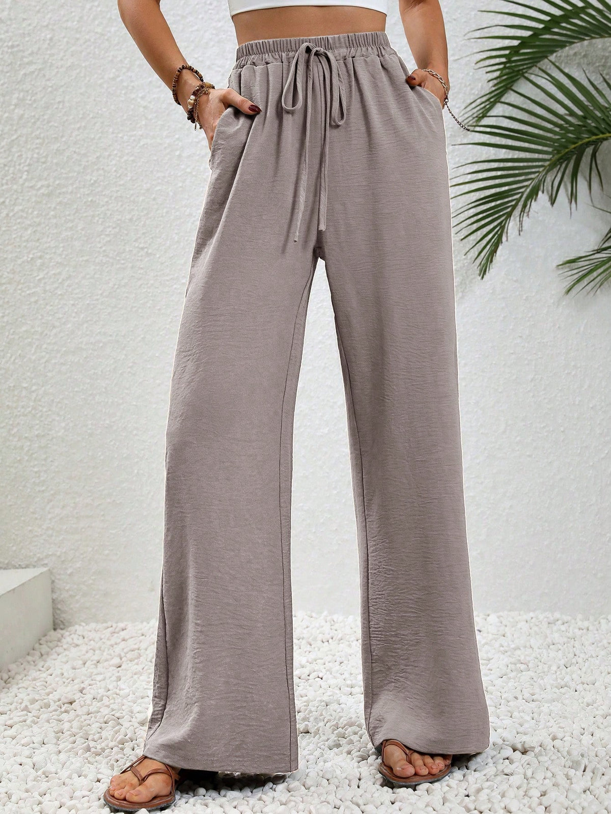 Aalyst Women's Plain Simple Style Belted 7/9 Length Pants For Daily Wear Fall Cloth For Women