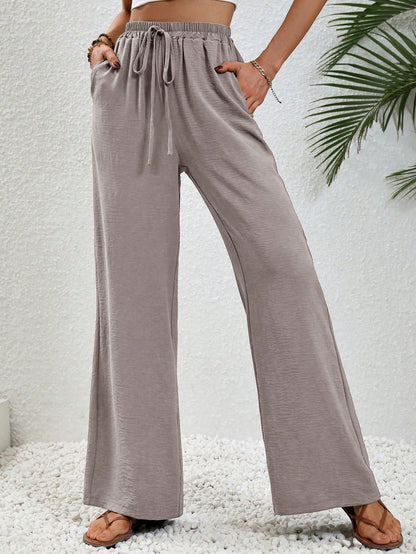 Aalyst Women's Plain Simple Style Belted 7/9 Length Pants For Daily Wear Fall Cloth For Women