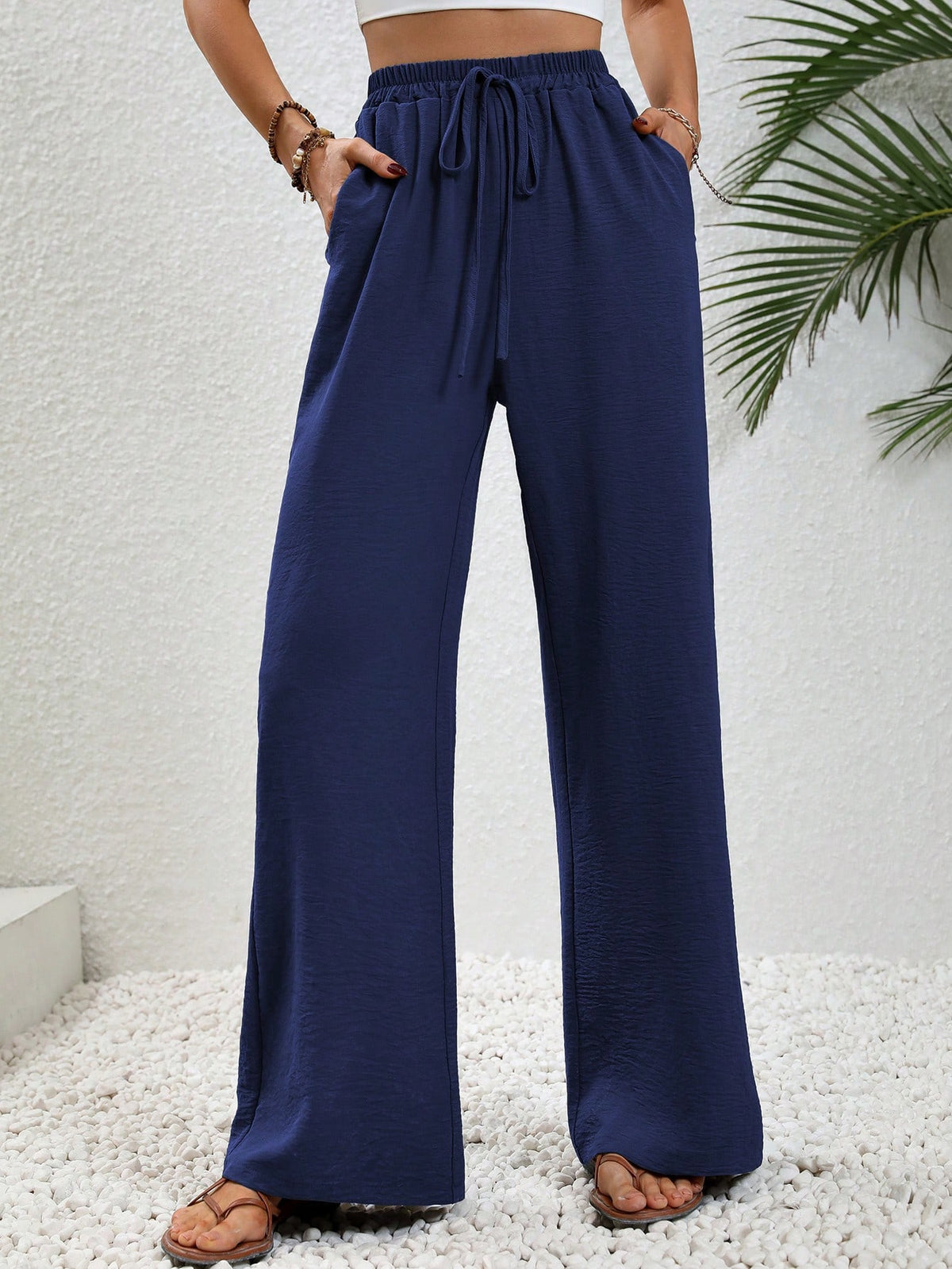 Aalyst Women's Plain Simple Style Belted 7/9 Length Pants For Daily Wear Fall Cloth For Women