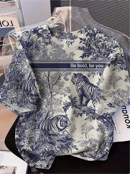 Abstract Animal Print Graphic Tee, Women Casual Round Neck Short Sleeve T-Shirt, Luxury Fall Outfits, Cute Women Outfits, Old Money Airport Outfits White Summer