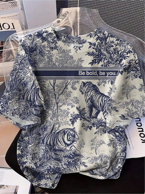 Abstract Animal Print Graphic Tee, Women Casual Round Neck Short Sleeve T-Shirt, Luxury Fall Outfits, Cute Women Outfits, Old Money Airport Outfits White Summer