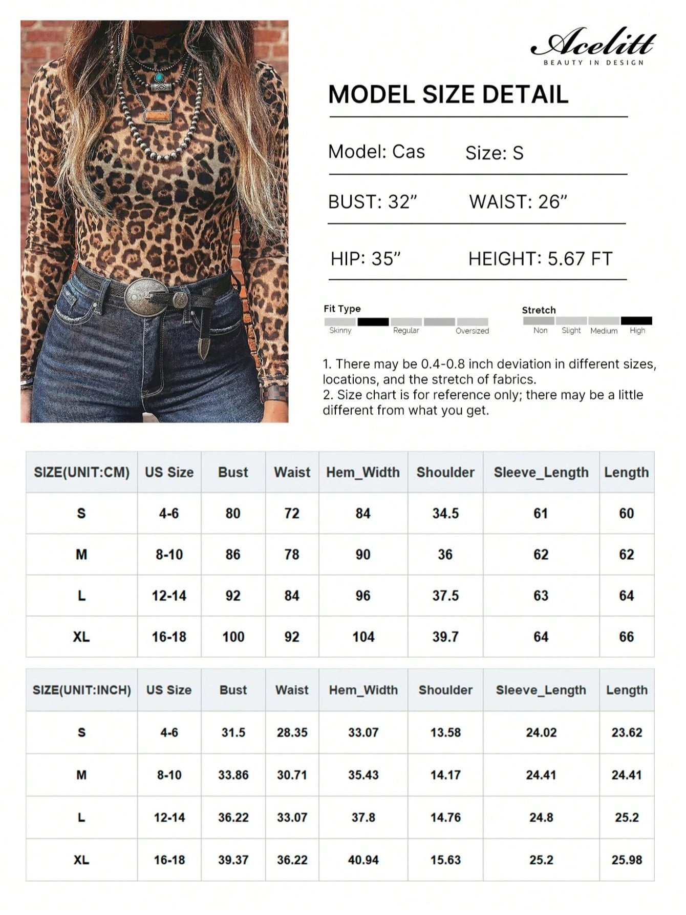 Acelitt Women's Leopard Print Mesh Stand Collar Fitted Long Sleeve Top, Suitable For Everyday Wear, Spring/Autumn Casual Brown