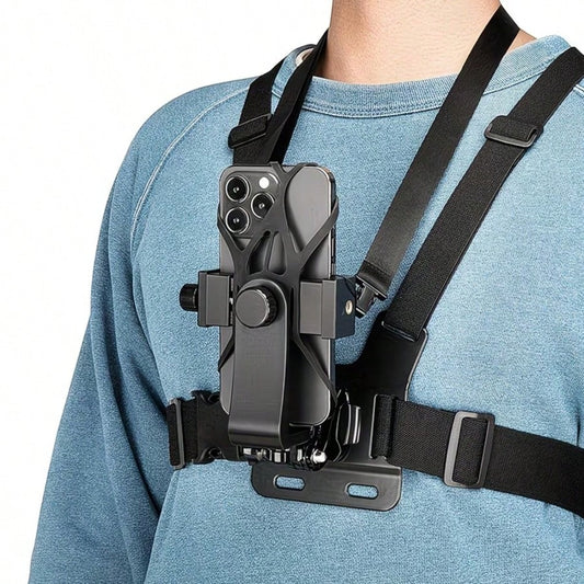 Adjustable Chest Mount Phone Holder Harness, Action Camera- Black Soft Pouch Design, Suitable For Cycling, Kayaking, Fishing, Skateboarding POV/VLOG Recording, Adventure Gear