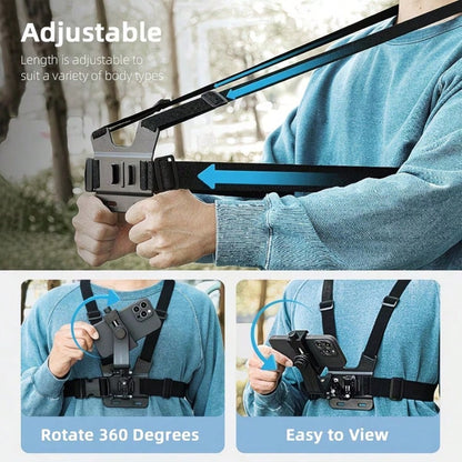 Adjustable Chest Mount Phone Holder Harness, Action Camera- Black Soft Pouch Design, Suitable For Cycling, Kayaking, Fishing, Skateboarding POV/VLOG Recording, Adventure Gear